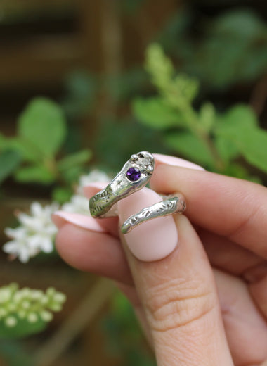 "Lilith" – Made-to-Order Serpent Ring with Amethyst