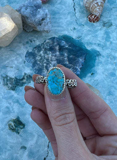 Handmade Turquoise Ring with Octopus Band Size 11